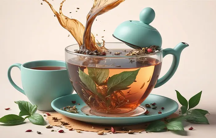 Black Tea in Teapot Realistic 3D Picture Illustration image
